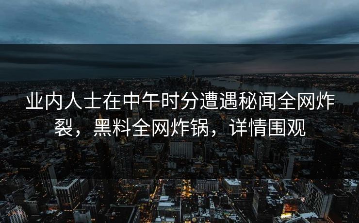 业内人士在中午时分遭遇秘闻全网炸裂，黑料全网炸锅，详情围观