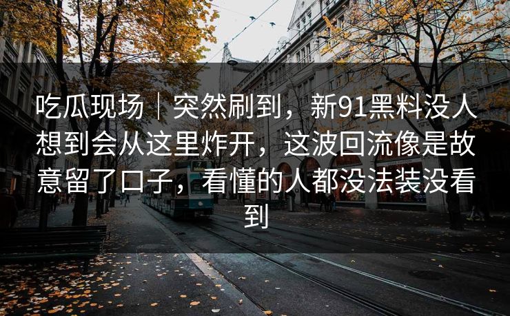 吃瓜现场｜突然刷到，新91黑料没人想到会从这里炸开，这波回流像是故意留了口子，看懂的人都没法装没看到