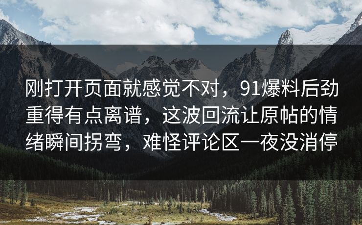 刚打开页面就感觉不对，91爆料后劲重得有点离谱，这波回流让原帖的情绪瞬间拐弯，难怪评论区一夜没消停